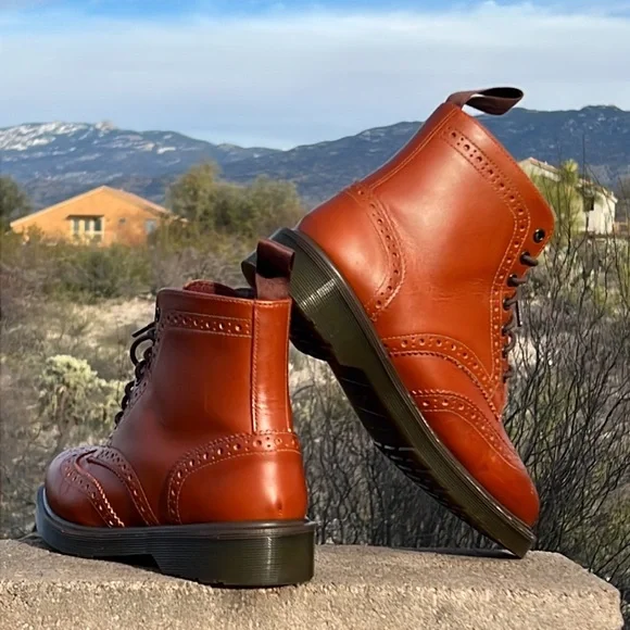 Dr. Martens Affleck Cognac Brogue Wingtip 7 Eye Lace Up Boots - Picture 6 of 17